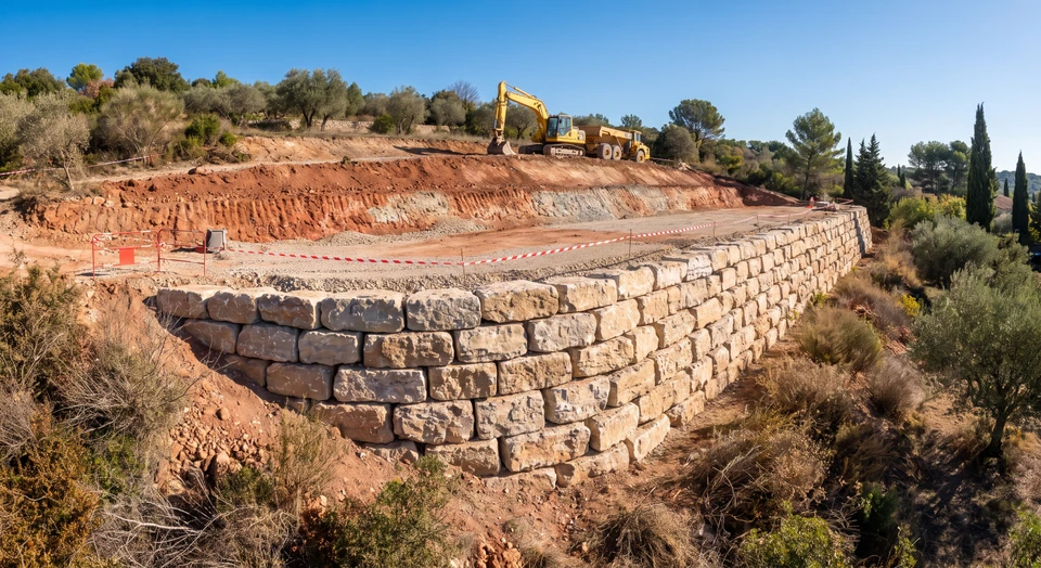 Chantier de démolition en extérieur avec pelleteuse hydraulique orange Doosan 255LCV équipée d'un brise-roche hydraulique détruisant une structure en béton armé